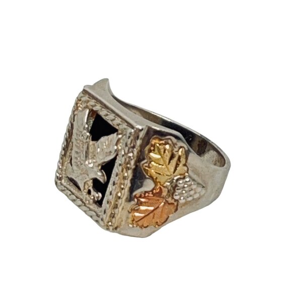 Black Hills Sterling Silver & Onyx Men’s Eagle Ring W/12K Gold Leaves (R357) - Picture 4 of 7